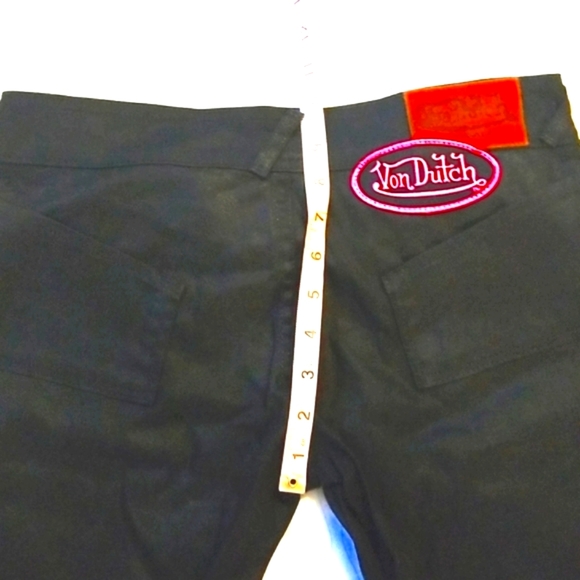 VON DUTCH Y2k Pink Patch Black Denim Pocket Flare Low Rise Snap Zip Jeans NEW 29 - Picture 7 of 16